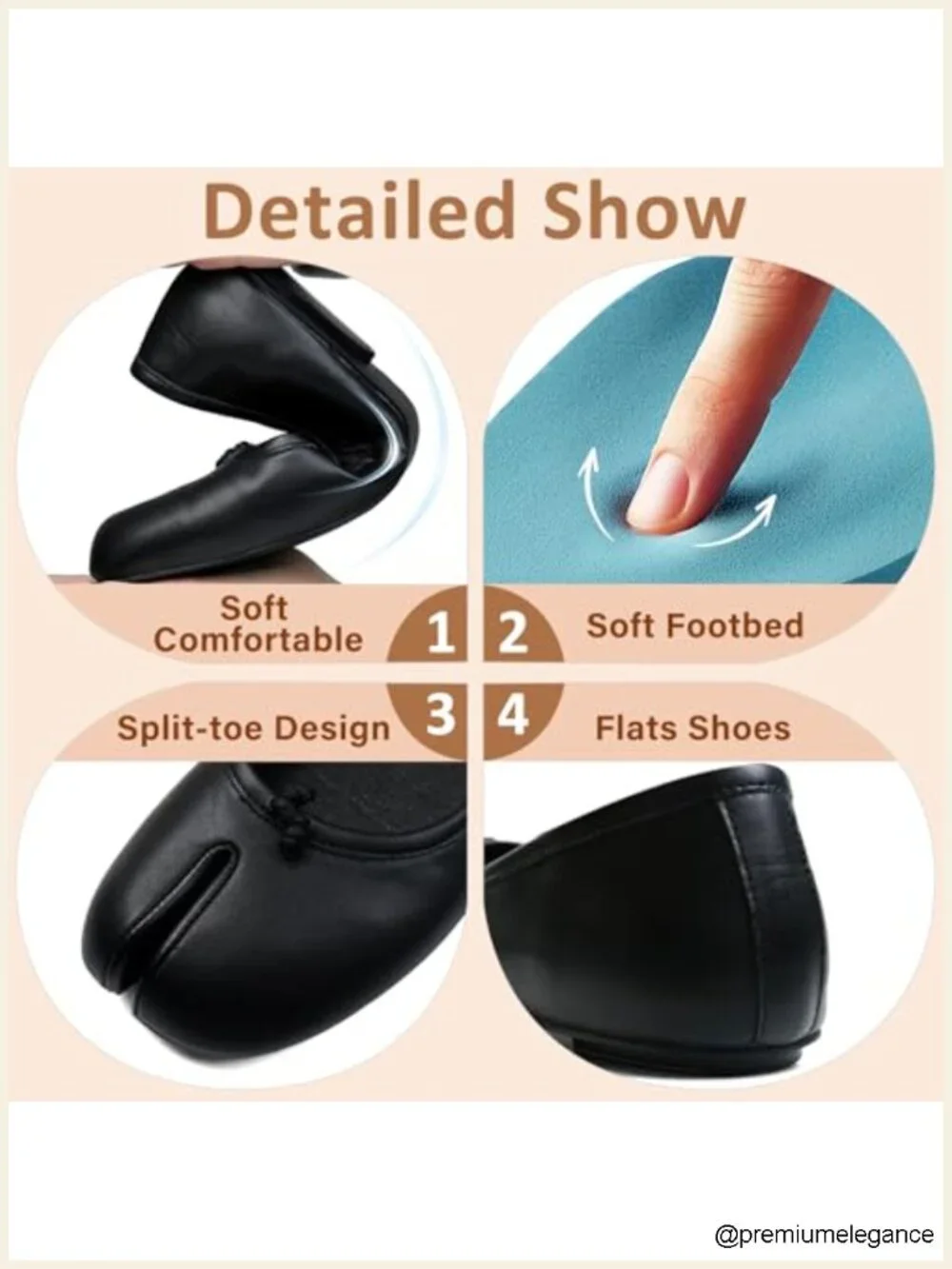 Wide Width Split Toe Ballet Flats Pull-On Low Heel Comfort Shoes